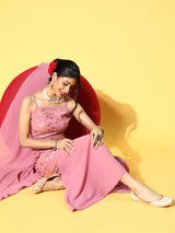 Pink Foil Printed Co Ord Set with Dupatta