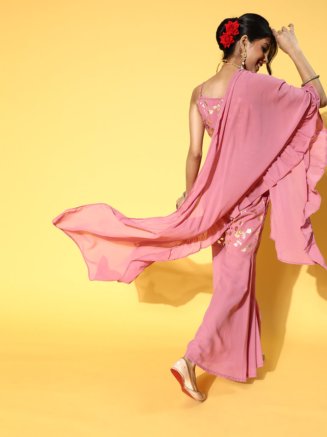 Pink Foil Printed Co Ord Set with Dupatta