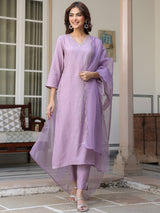 Women's Lavender Chinon Embellished Kurta with Pant and Dupatta