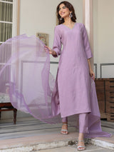 Women's Lavender Chinon Embellished Kurta with Pant and Dupatta