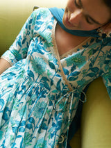 White Cotton Floral Printed Short Kurta with Sharara and Dupatta