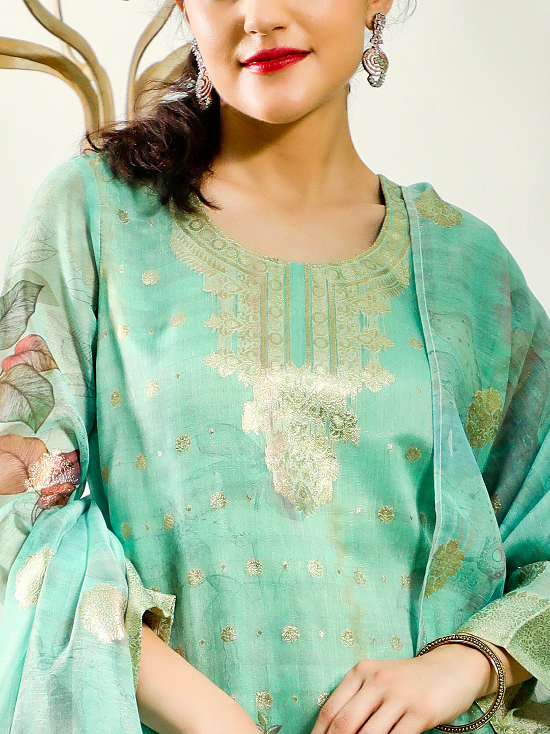 Green Chanderi Jacquard Kurta set with Dupatta