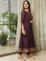 Purple Woven Designed Kurta Pant With Dupatta - Elganza