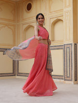 Pink Printed Lehenga Choli With Dupatta