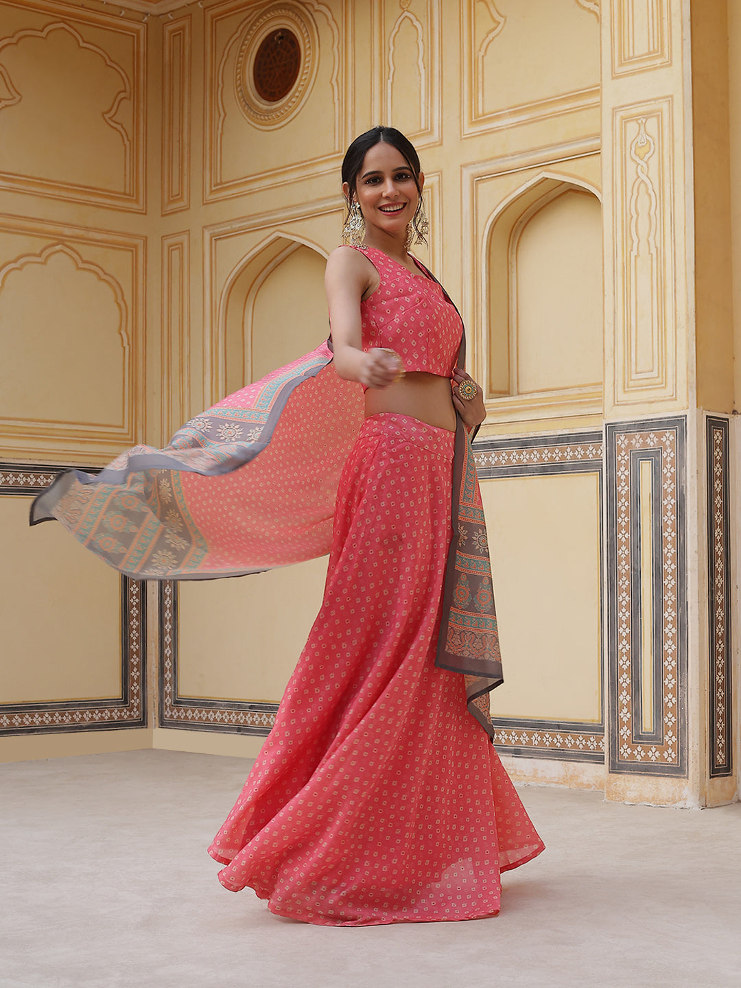 Pink Printed Lehenga Choli With Dupatta