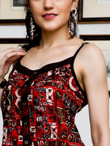 Black & Maroon Printed Kurta - Elganza