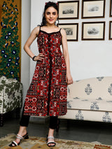 Black & Maroon Printed Kurta - Elganza