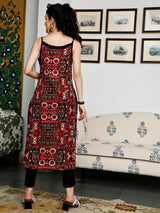 Black & Maroon Printed Kurta - Elganza