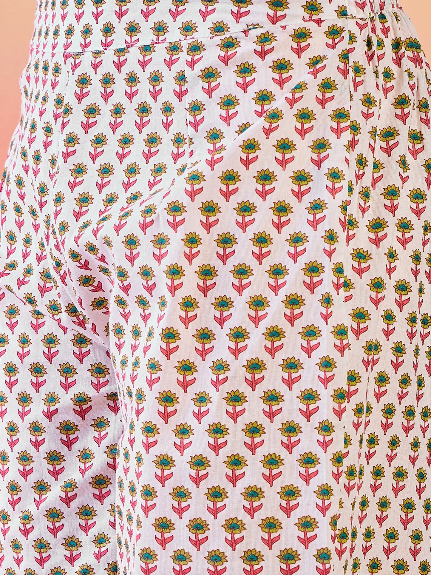 Peach Floral Print Kurta Palazzo With Dupatta