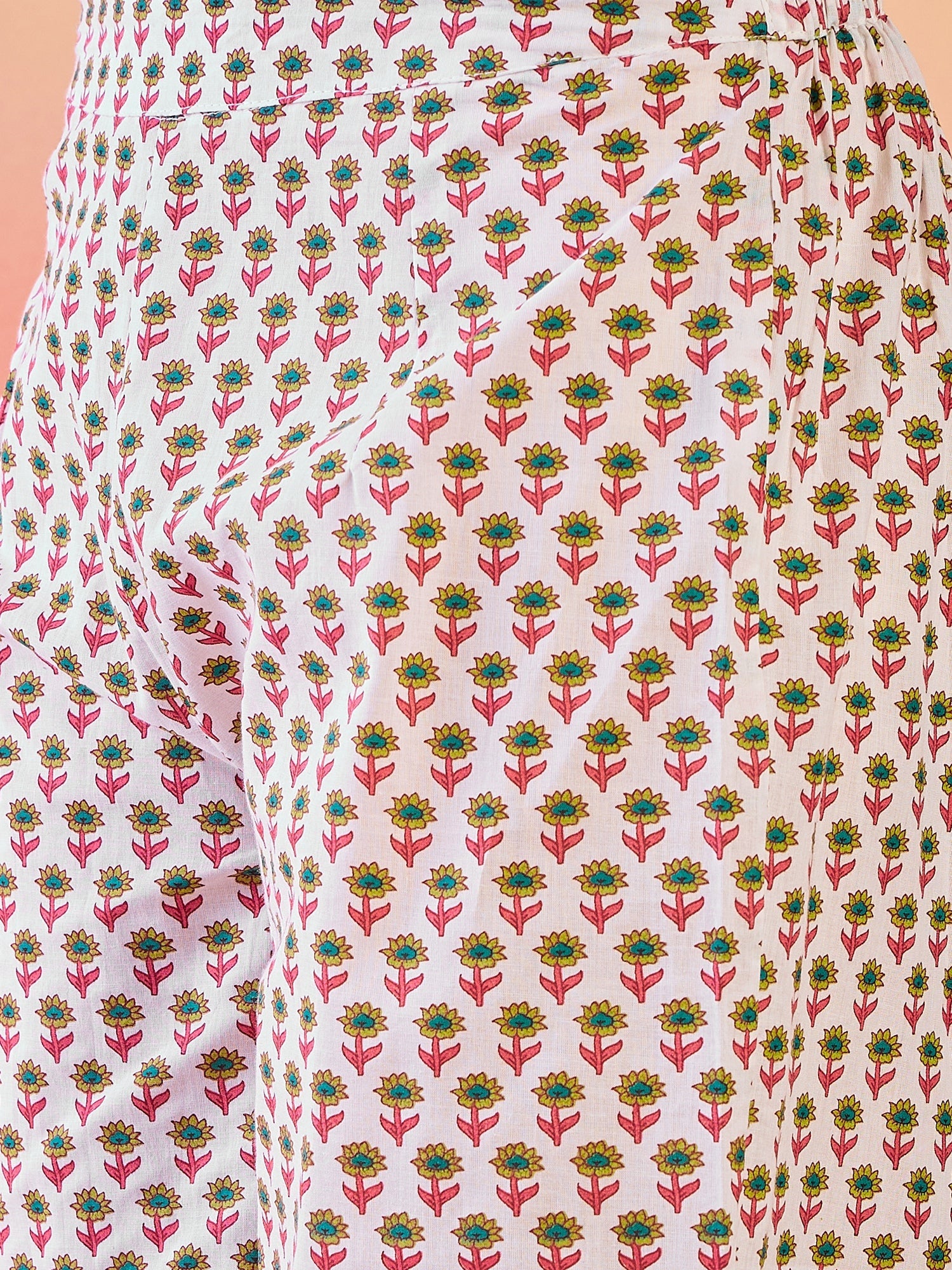 Peach Floral Print Kurta Palazzo With Dupatta