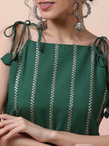 Green Striped Kurta With Palazzo - Elganza
