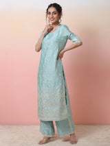 Blue Foil Printed Kurta With Palazzo - Elganza
