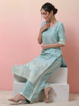 Blue Foil Printed Kurta With Palazzo - Elganza