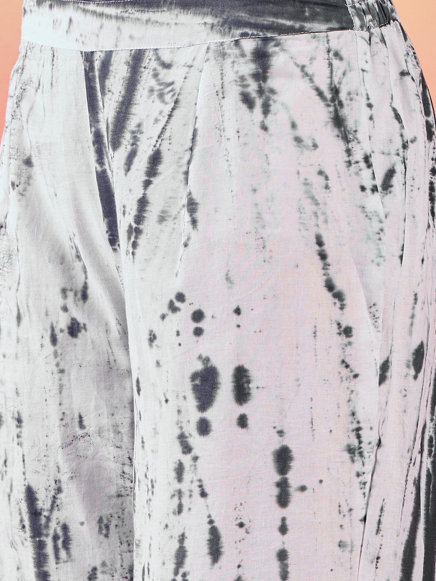 White & Black Tie-dye Kurta Palazzo With Dupatta - Elganza