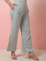 Green & White Printed Kurta Palazzo With Dupatta - Elganza
