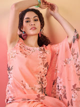 Peach Floral Print Kurta Palazzo - Elganza