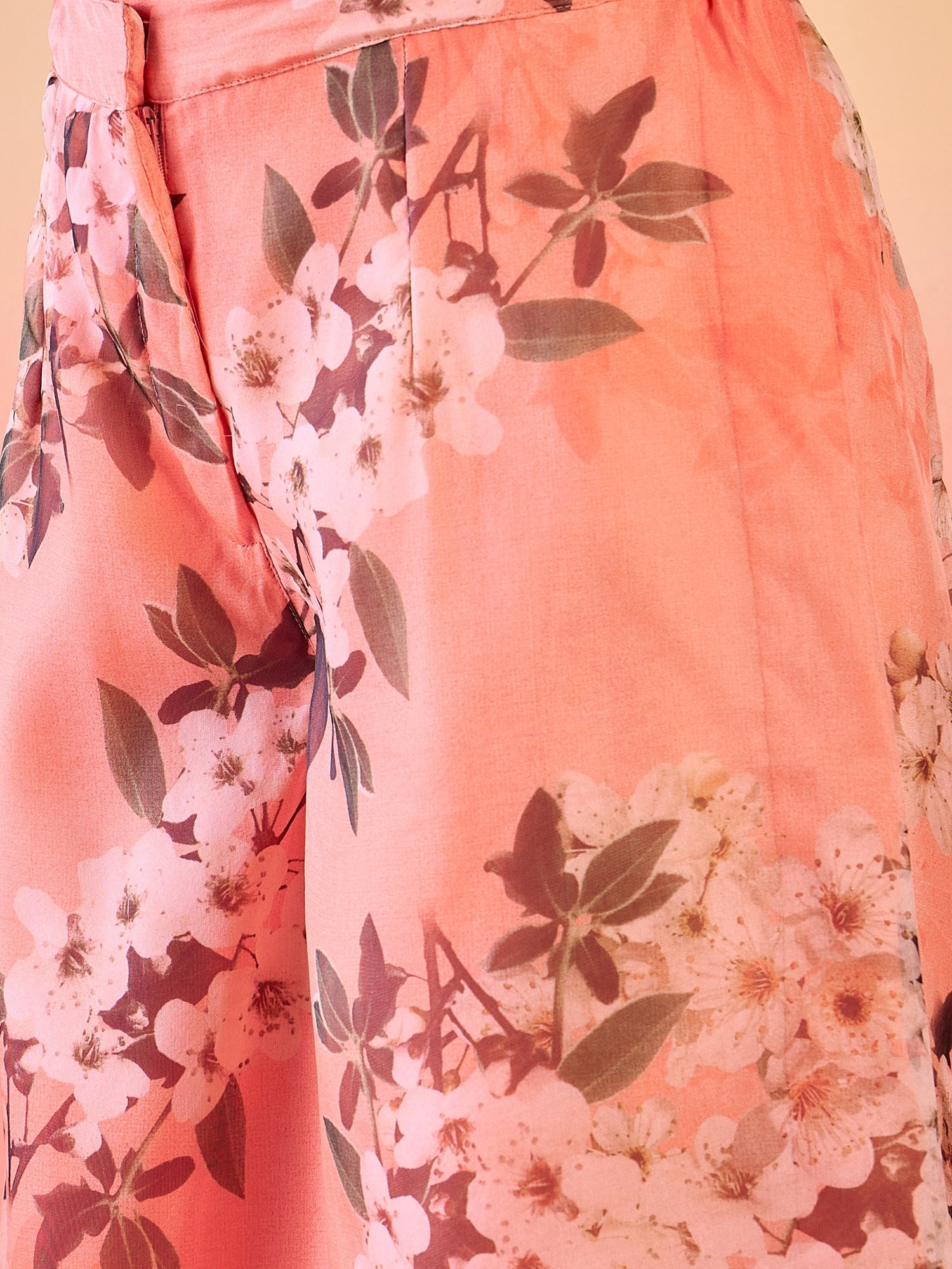 Peach Floral Print Kurta Palazzo - Elganza