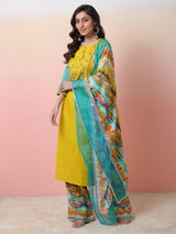 Yellow Embroidered Kurta Palazzo With Dupatta - Elganza