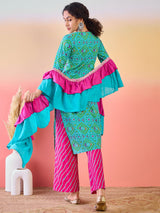 Blue Bandhani Print Kurta Palazzo With Dupatta - Elganza
