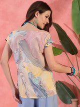 Multicolor Marble Print Off-Shoulder Top