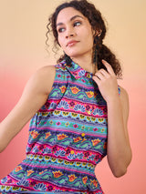 Blue & Pink Floral Print Jumpsuit - Elganza
