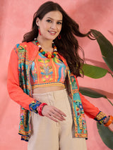Orange & Pink Abstract Printed Shirt - Elganza
