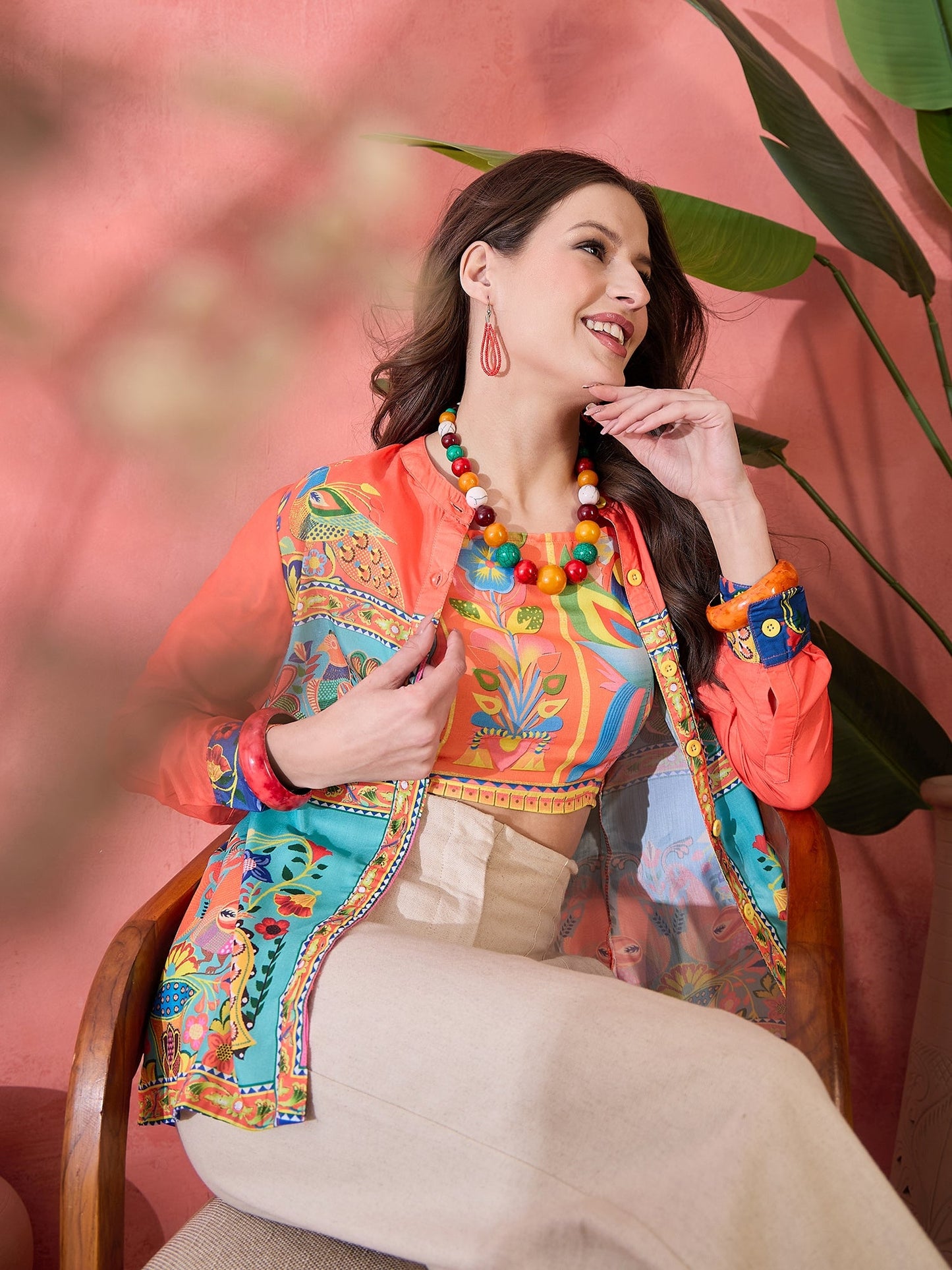 Orange & Pink Abstract Printed Shirt - Elganza