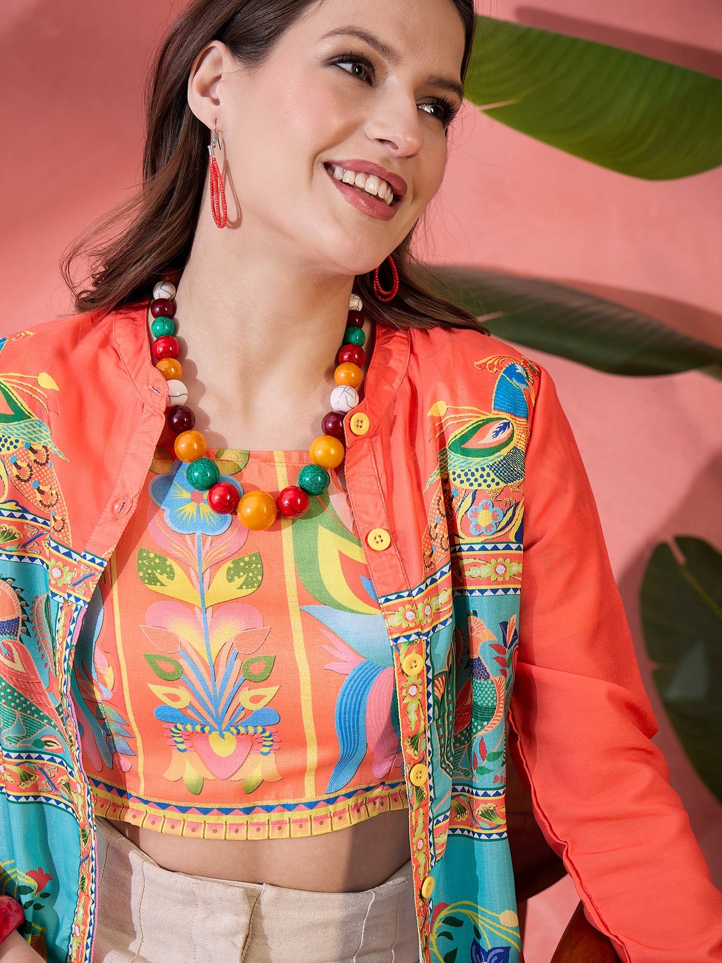 Orange & Pink Abstract Printed Shirt - Elganza