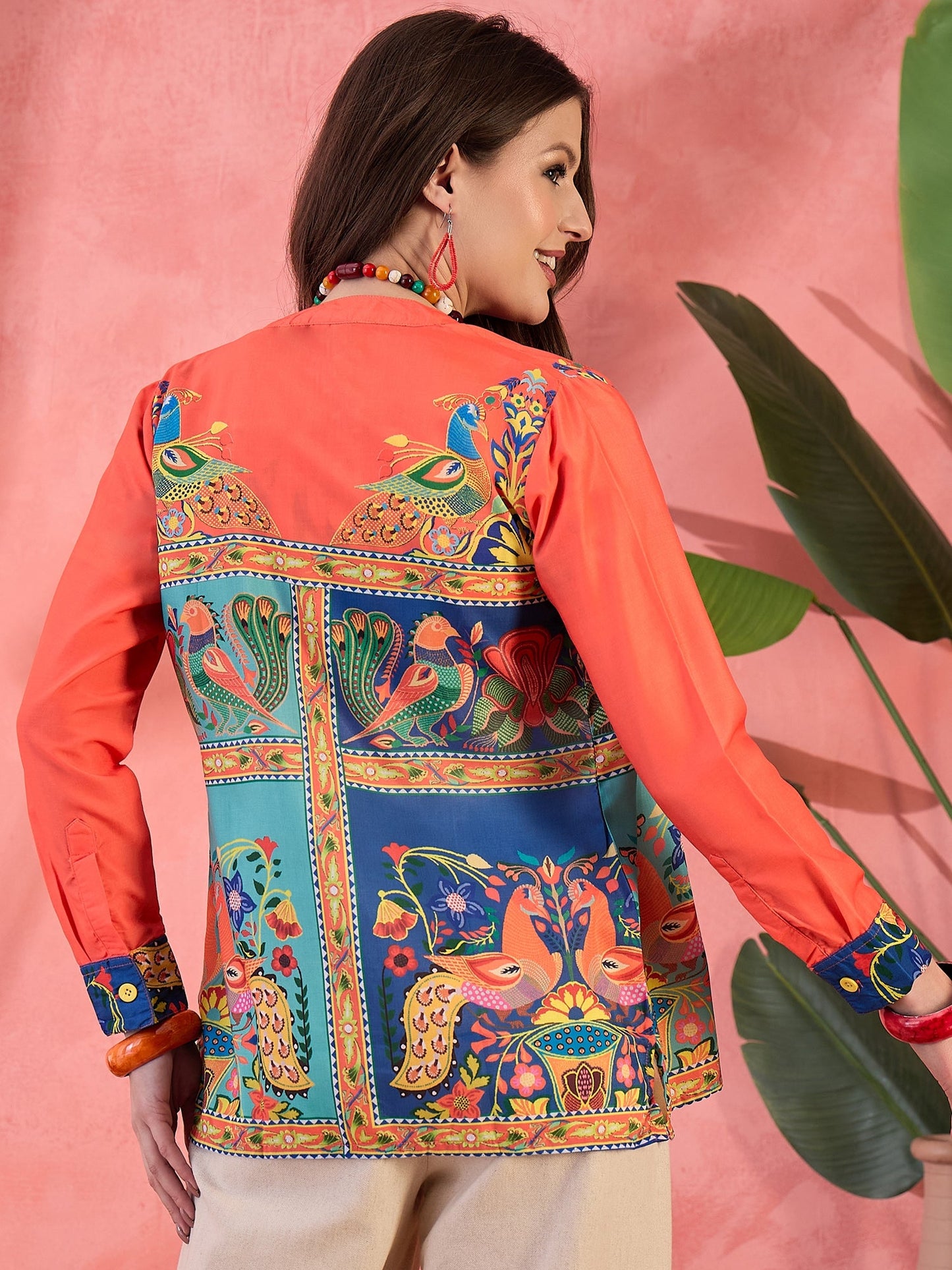 Orange & Pink Abstract Printed Shirt - Elganza