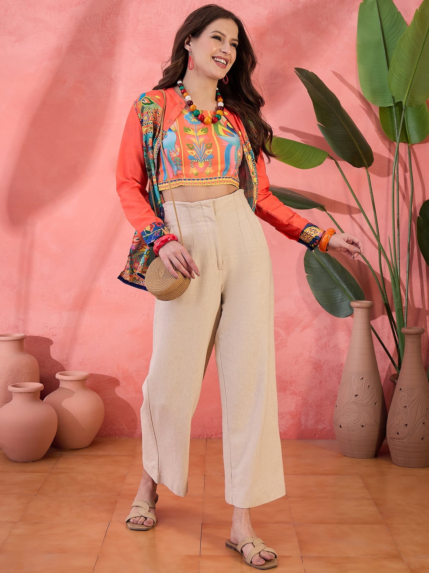 Orange & Pink Abstract Printed Shirt - Elganza
