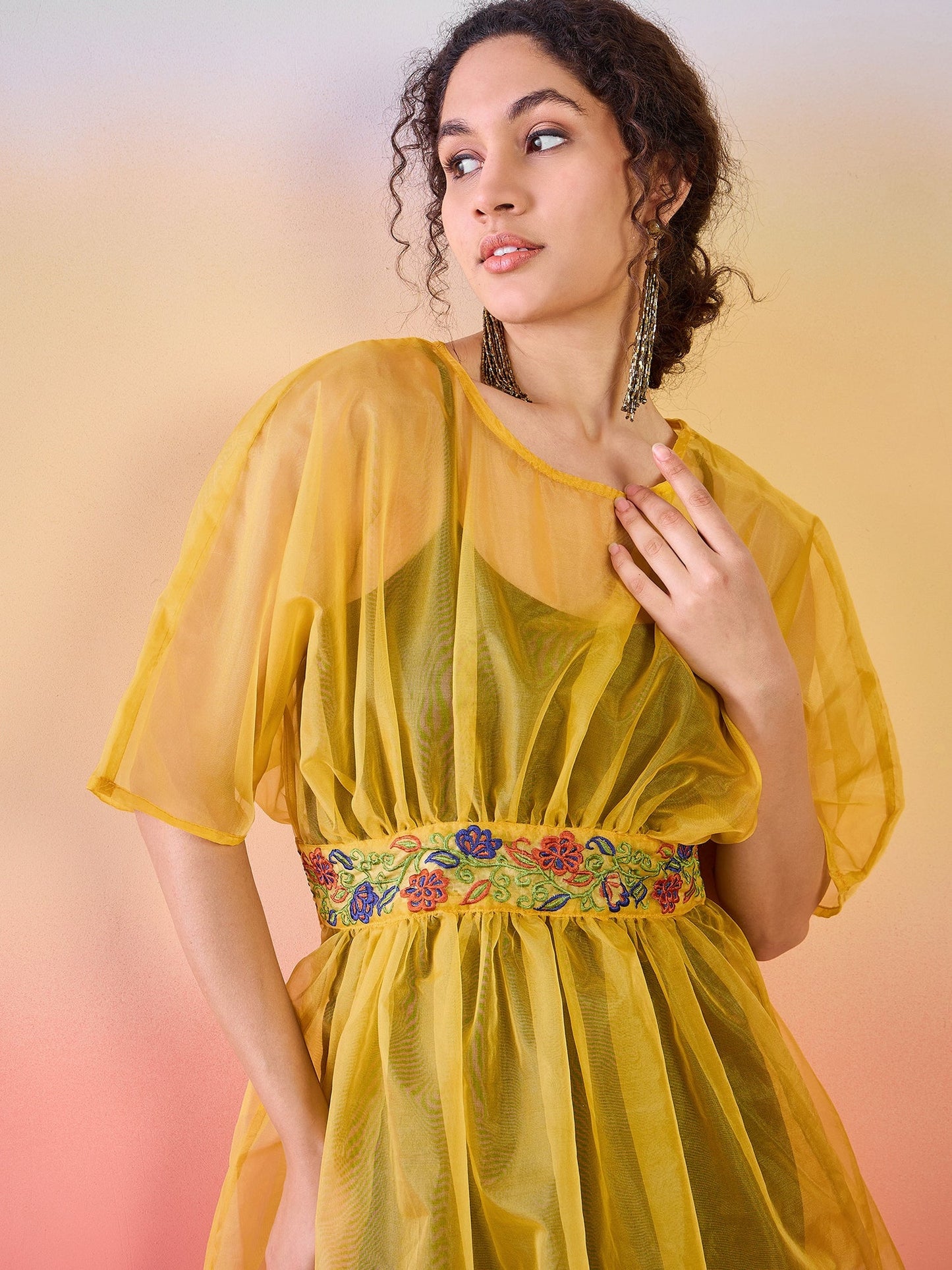 Yellow Embroidered Tunic - Elganza
