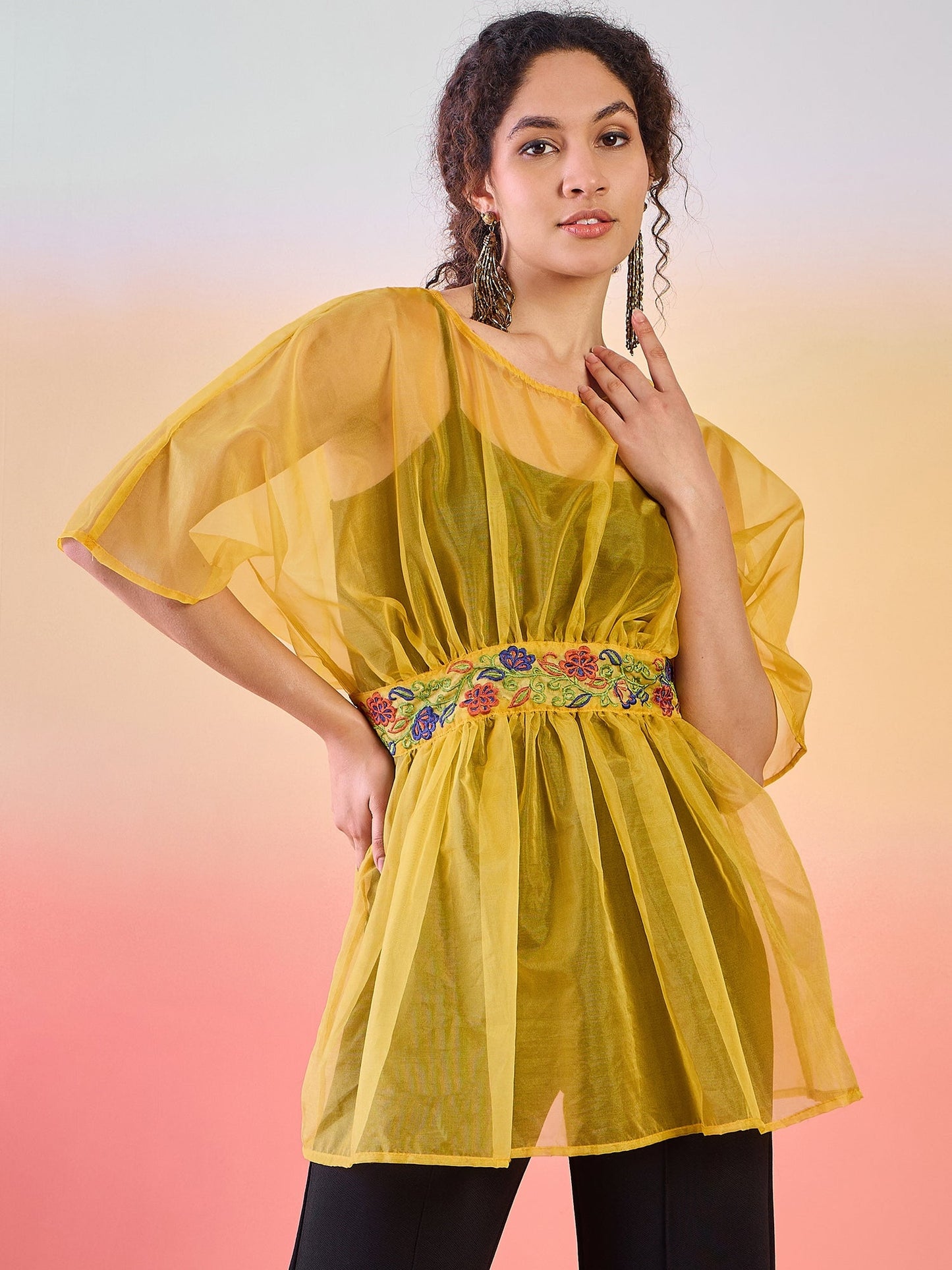Yellow Embroidered Tunic - Elganza
