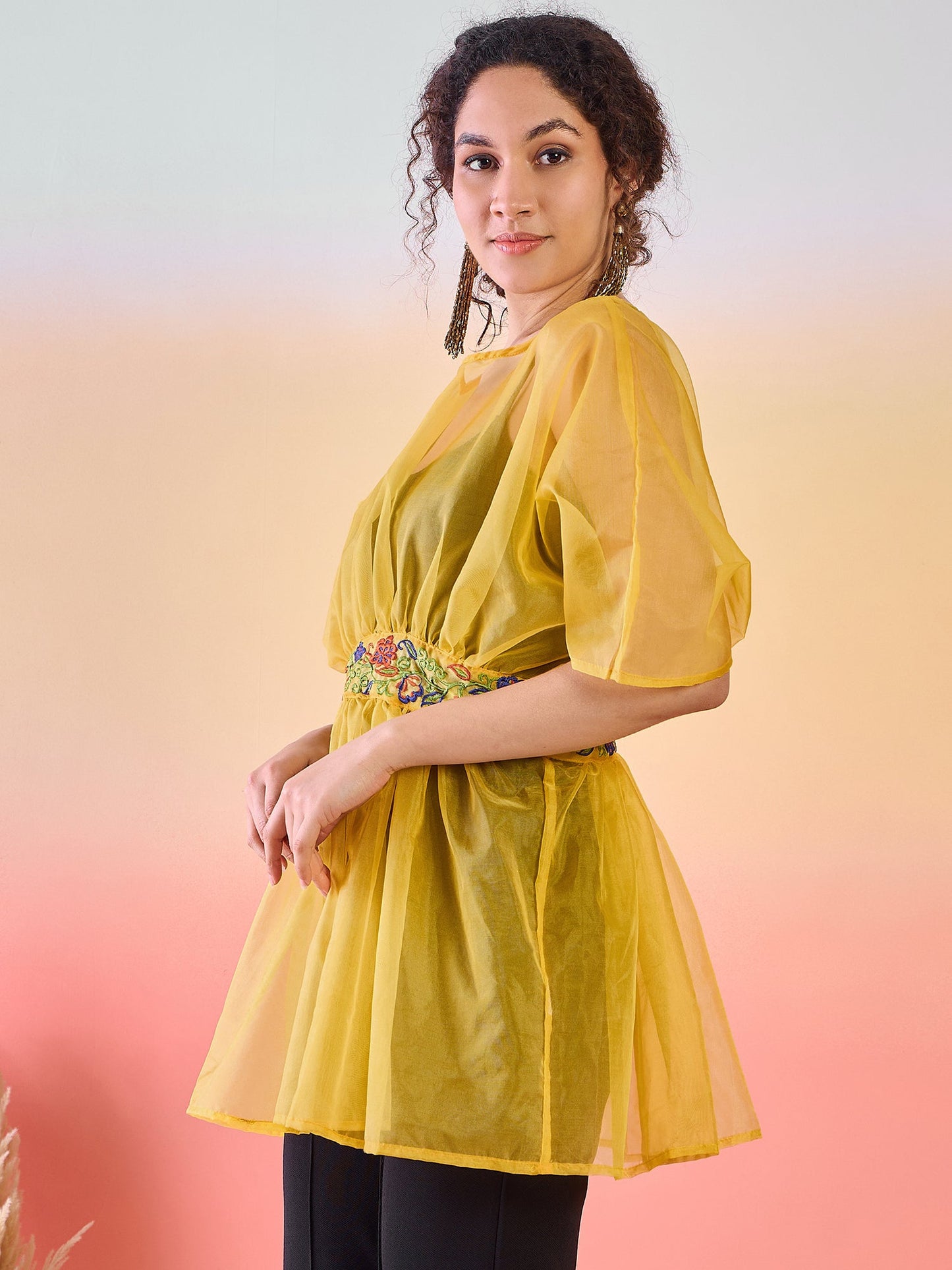 Yellow Embroidered Tunic - Elganza