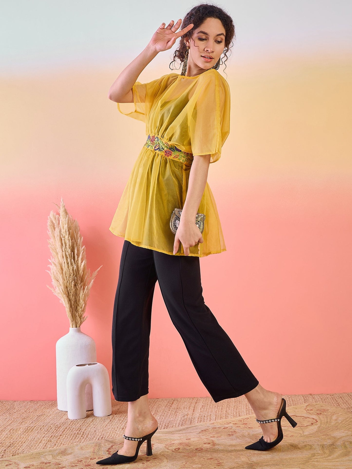 Yellow Embroidered Tunic - Elganza
