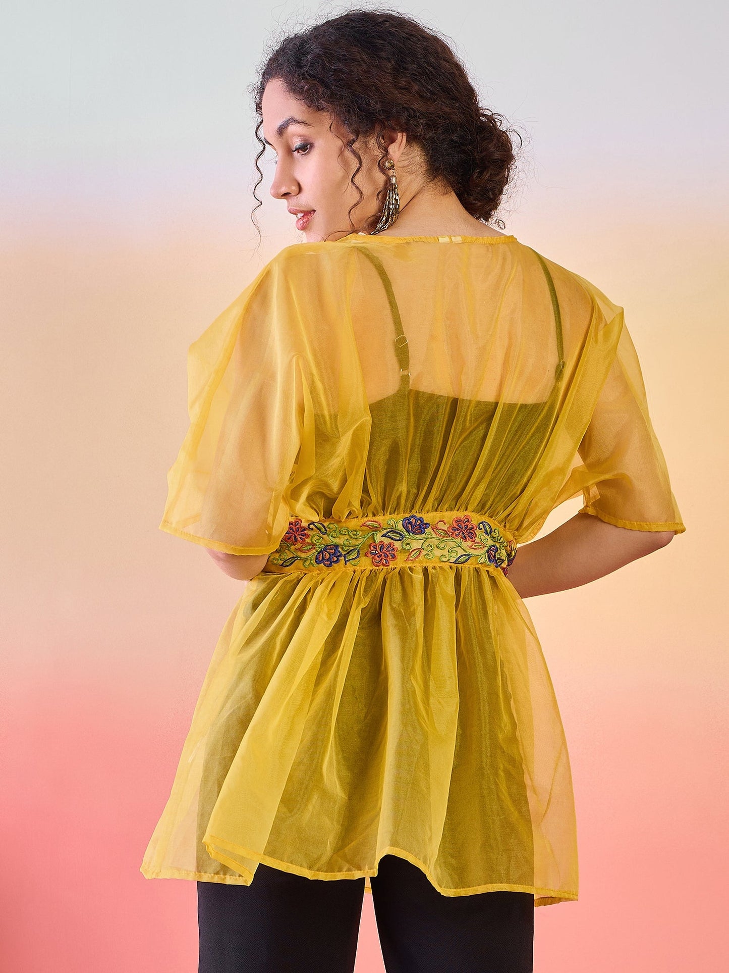 Yellow Embroidered Tunic - Elganza