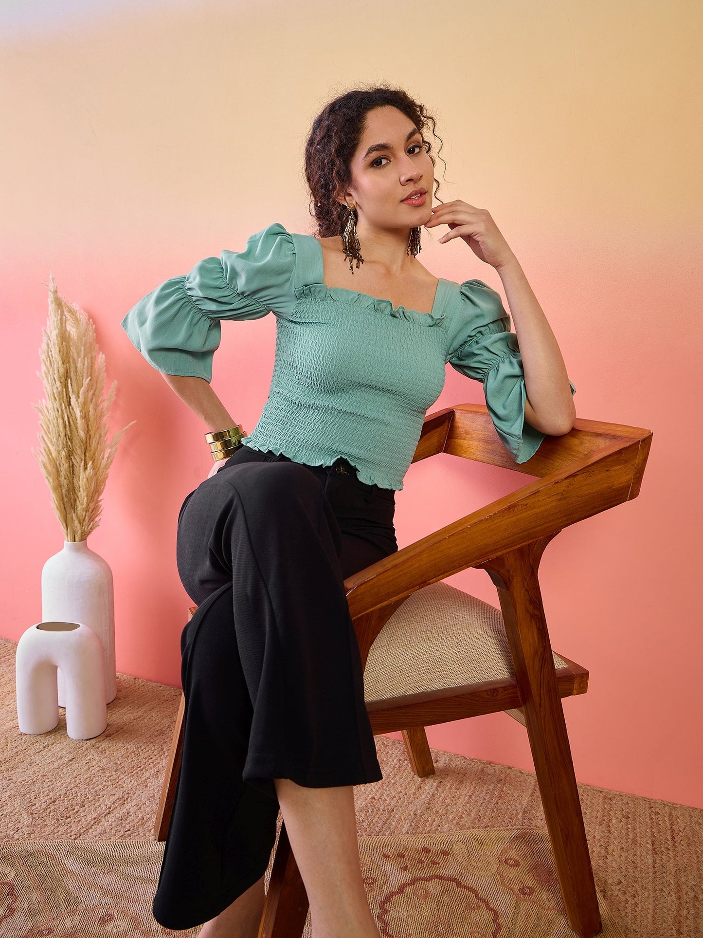 Green Smoking Top - Elganza