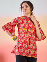 Red & Yellow Abstarct Print Tunic