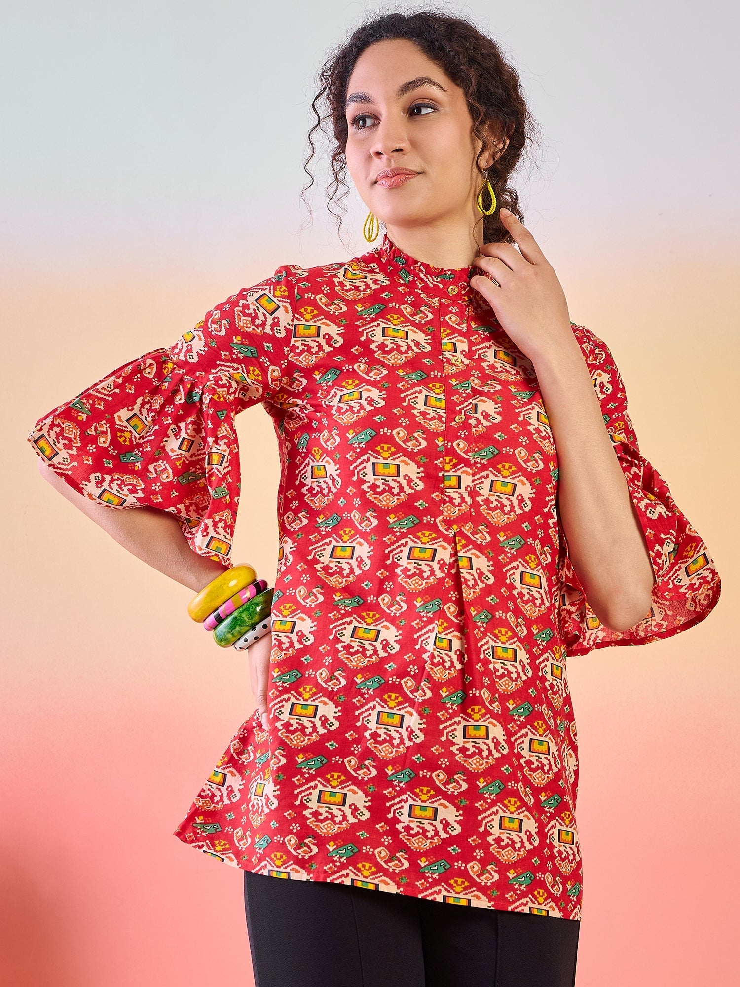 Red & Yellow Abstarct Print Tunic