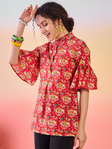 Red & Yellow Abstarct Print Tunic