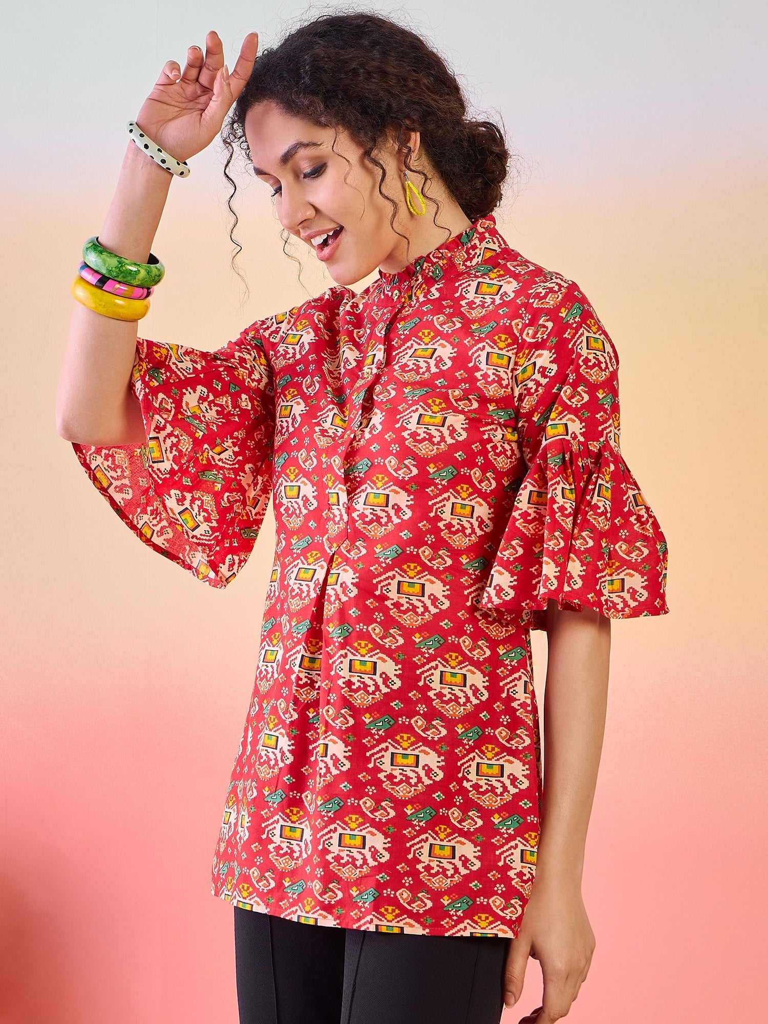 Red & Yellow Abstarct Print Tunic