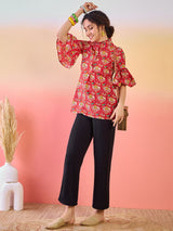 Red & Yellow Abstarct Print Tunic