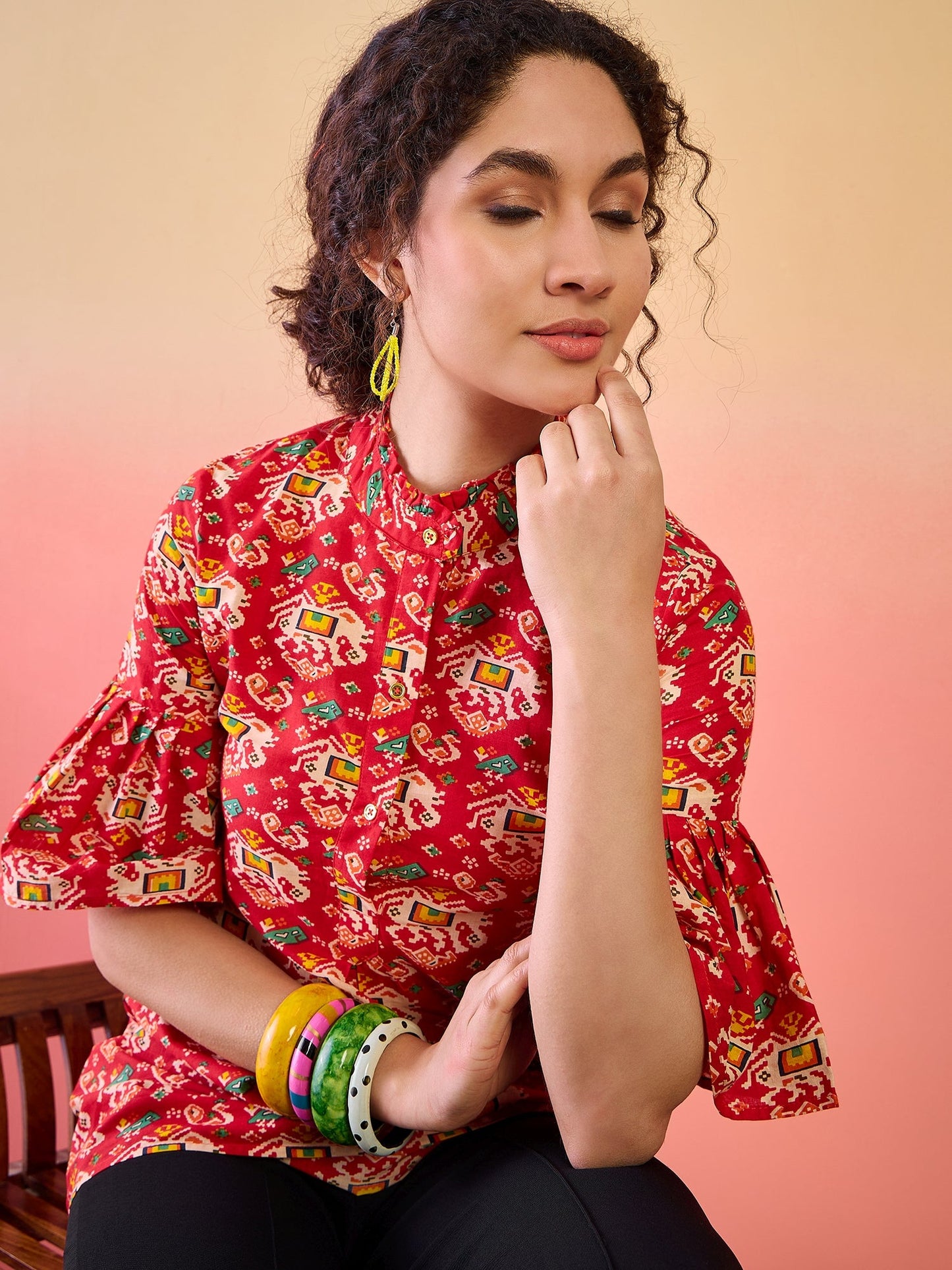 Red & Yellow Abstarct Print Tunic