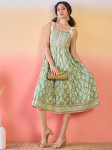Pastel Green Printed Anarkali With Lace Details - Elganza