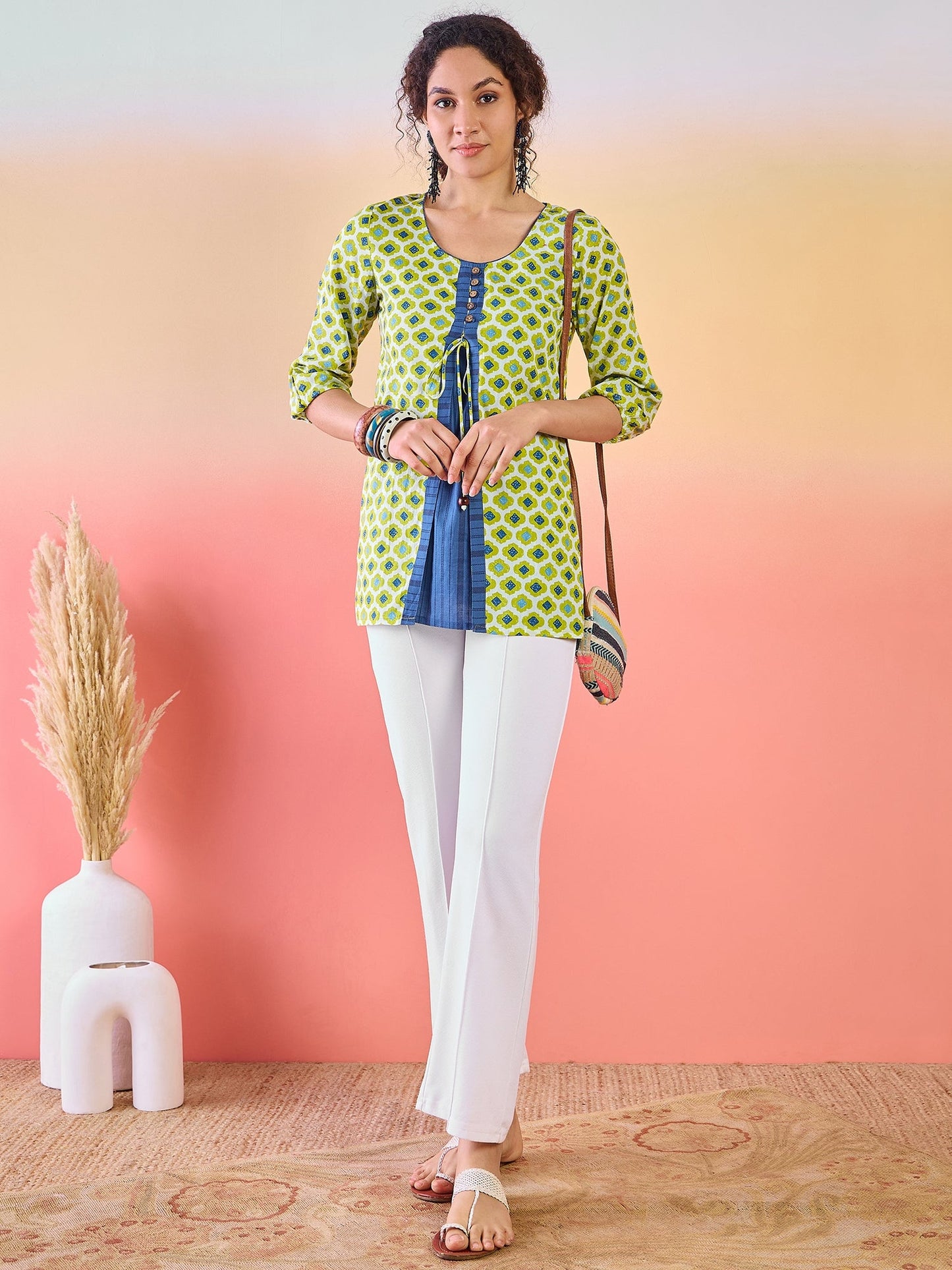 Green Printed Tunic - Elganza