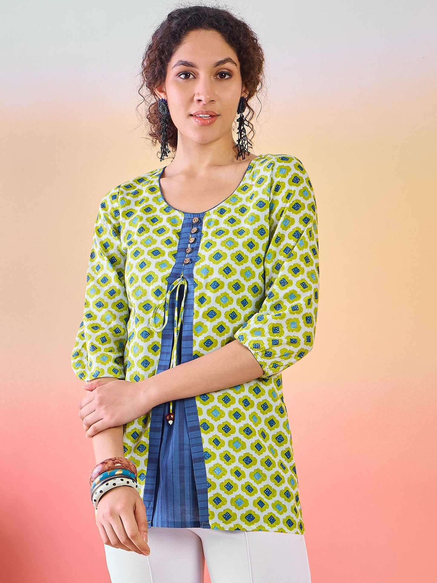 Green Printed Tunic - Elganza
