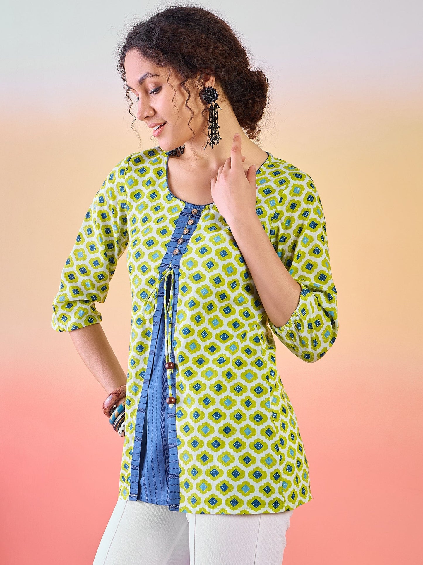 Green Printed Tunic - Elganza