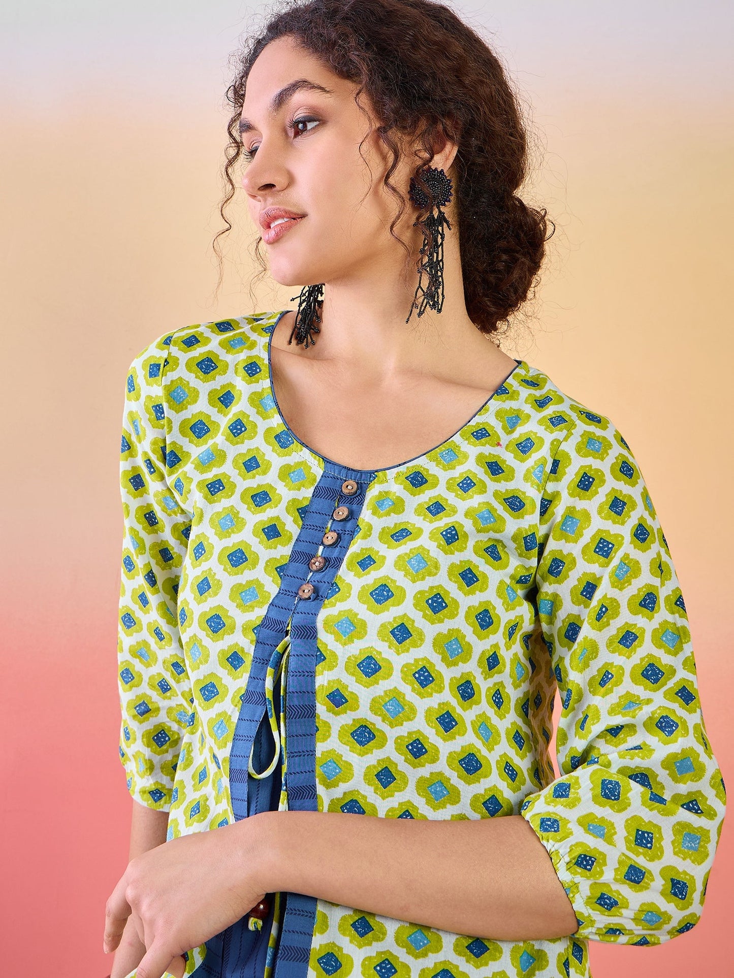 Green Printed Tunic - Elganza