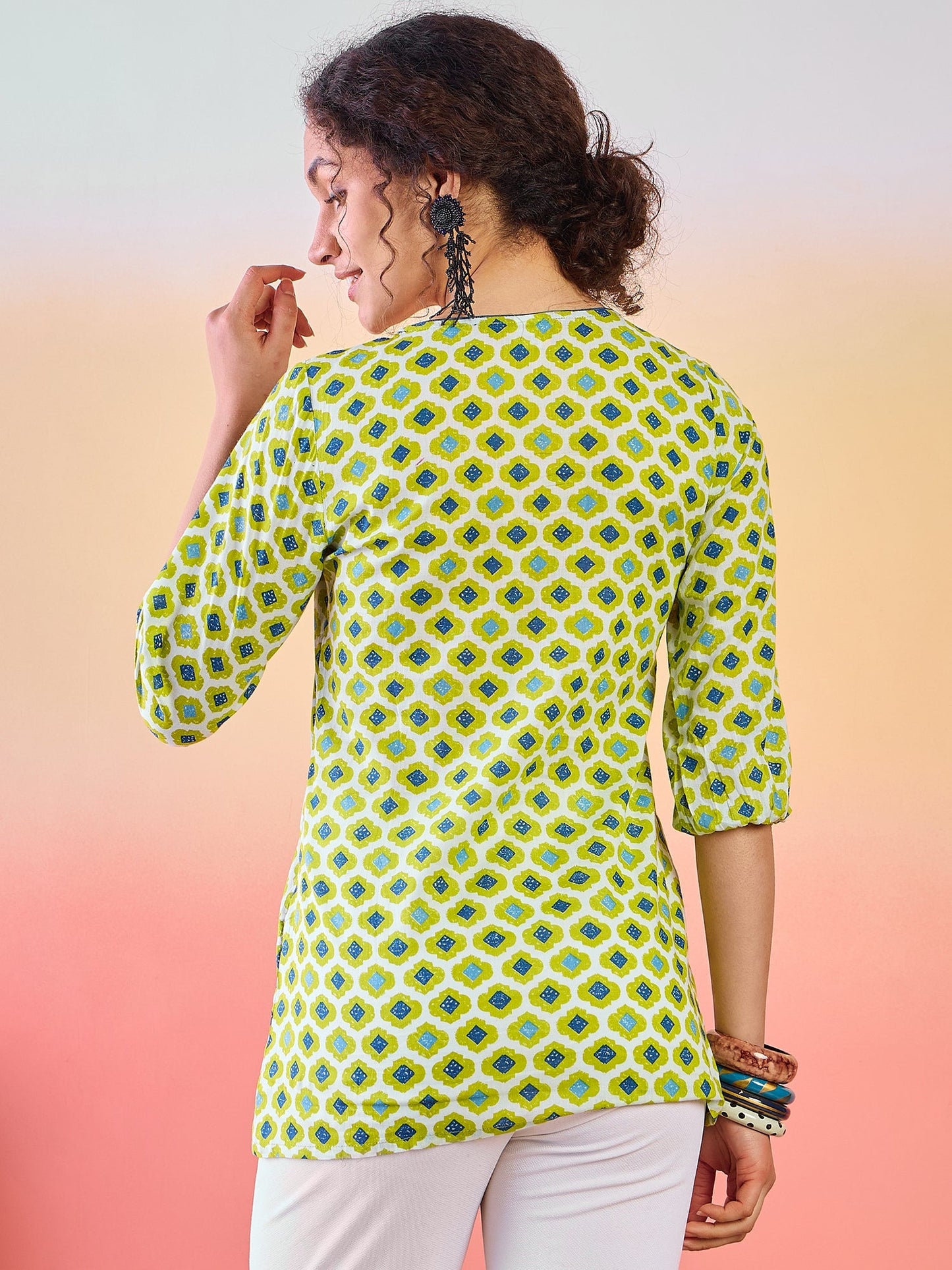 Green Printed Tunic - Elganza