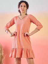 Peach Woven Design Mini Dress - Elganza