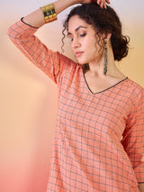 Peach Woven Design Mini Dress - Elganza